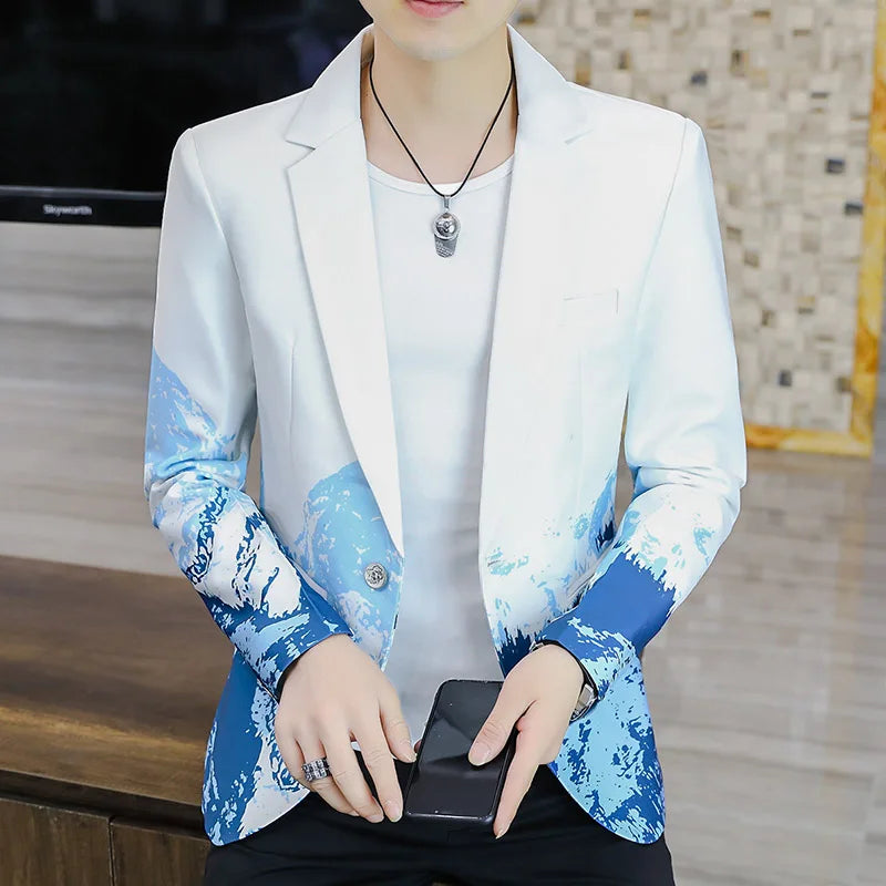 Blazer New Men's Fashion Business Gentleman Slim Print British Style Outdoor Performance Trend Wedding Banquet Casual Blazer