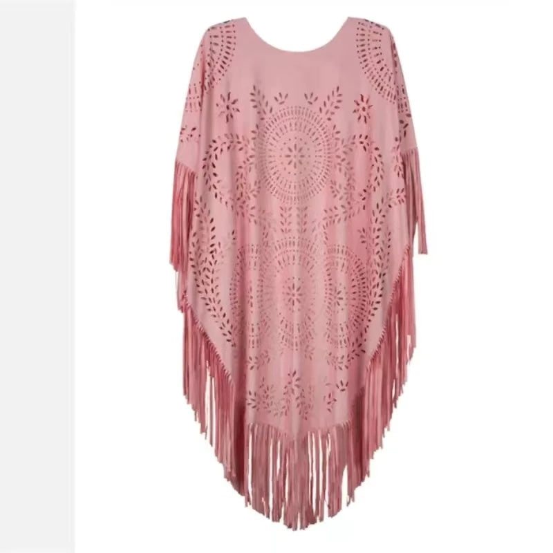 Women's Tassels Sleeveless Vest Hippie Faux Suede Fringe Jackets Cardigan Summer Hollow Waistcoat Outwear Tops