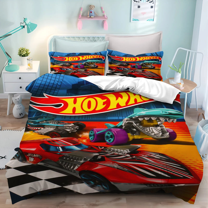 Cartoon Duvet Cover Hot-wheel Home Pillowcase Set Adult Bedroom Children Comforter Bedding