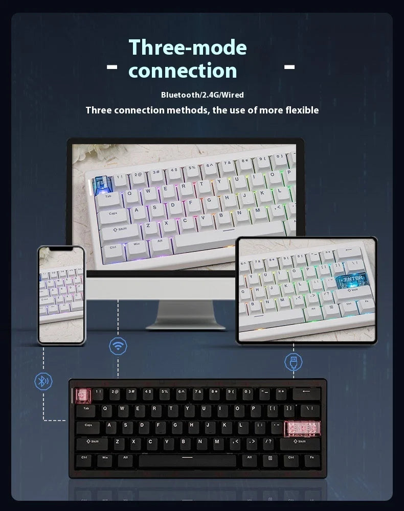 CIDOO QK61 V2 Mechanical Keyboard 60% Layout Gasket Structure VIA Programmable Hot-Swap Three Mode Wireless RGB Keyboard