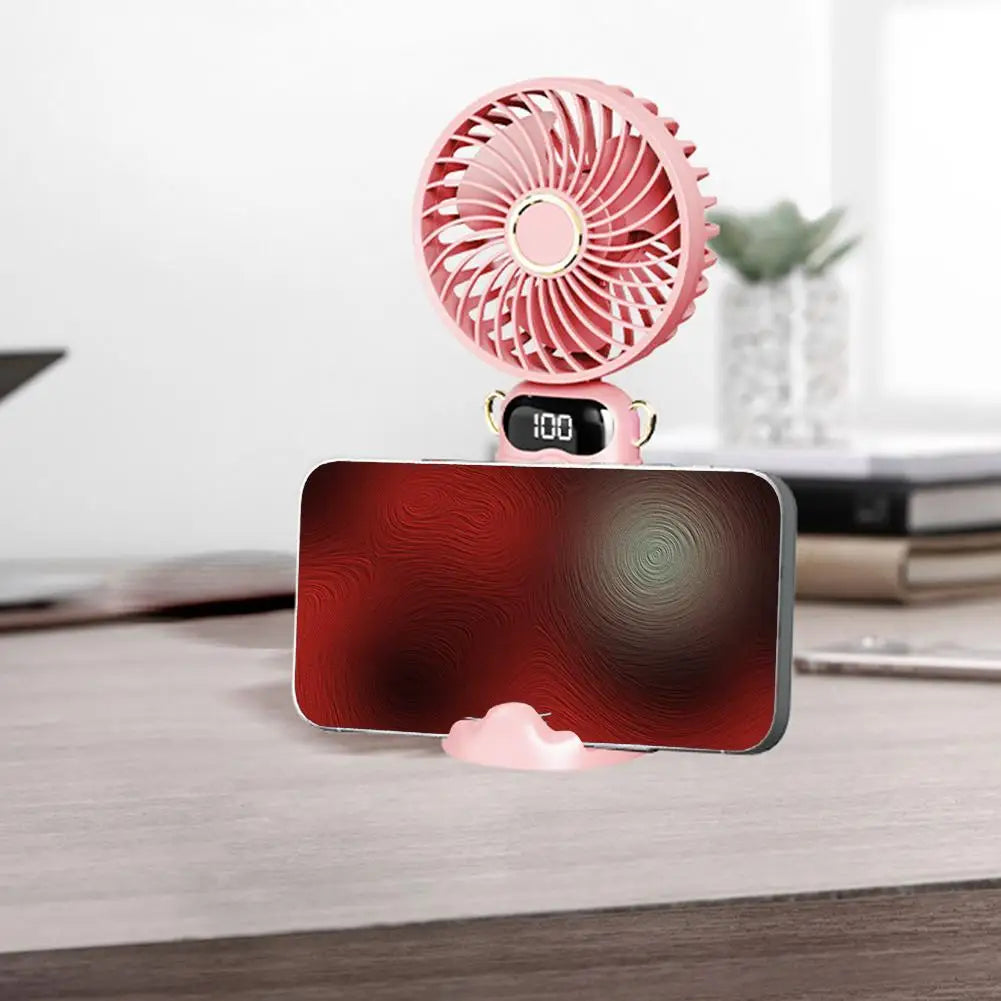 Portable Mini Fan With 6 Speeds LED USB Rechargeable Charging Small Foldable Battery Fans Handheld Desk Bedroom Indoor Outdoor