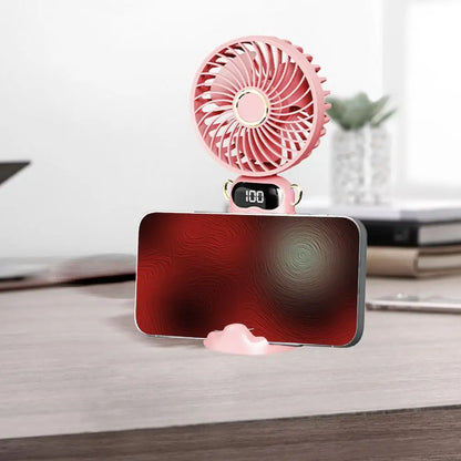 Portable Mini Fan With 6 Speeds LED USB Rechargeable Charging Small Foldable Battery Fans Handheld Desk Bedroom Indoor Outdoor