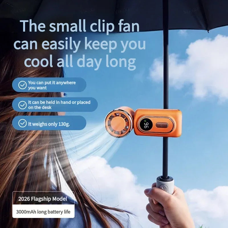 Portable Handheld Fan Mini Clip Fan Umbrella Holder Function Rotatable USB charging Compact Personal Cooling Fan Outdoor Camping