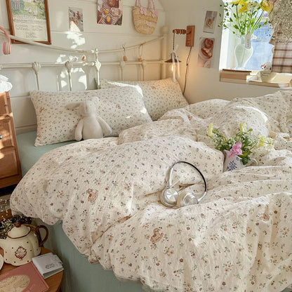 Ins Style Printed All-Cotton Bedding Set Antibacterial Dormitory Bedclothes for Students Comfort Skin-Friendly Home Decoration