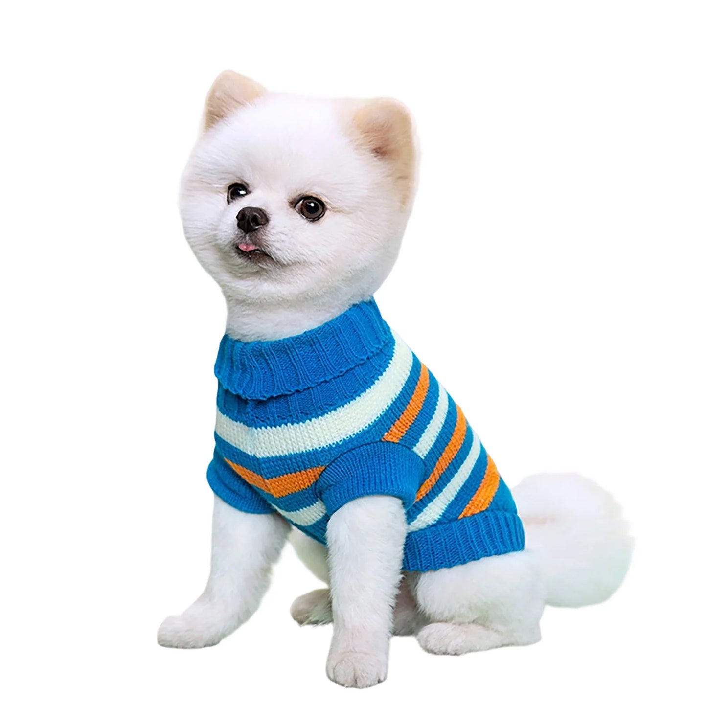 Pet Knit Sweater Autumn Winter Warm Elastic Turtleneck Two Leg Dog Cat Clothing Multi Color Striped Pattern Pet Apparel