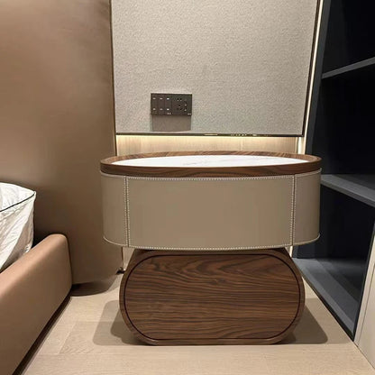 Solid Wood Saddle Leather Bedside Table Design Furniture Living Room Storage Cabinet Bedroom With Drawers Nightstands