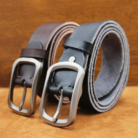 Thick Cowhide Copper Pin Buckle Real Genuine Leather Belt For Jeans Fashion Casual Belt Men Waistband Retro Luxury Male Strap