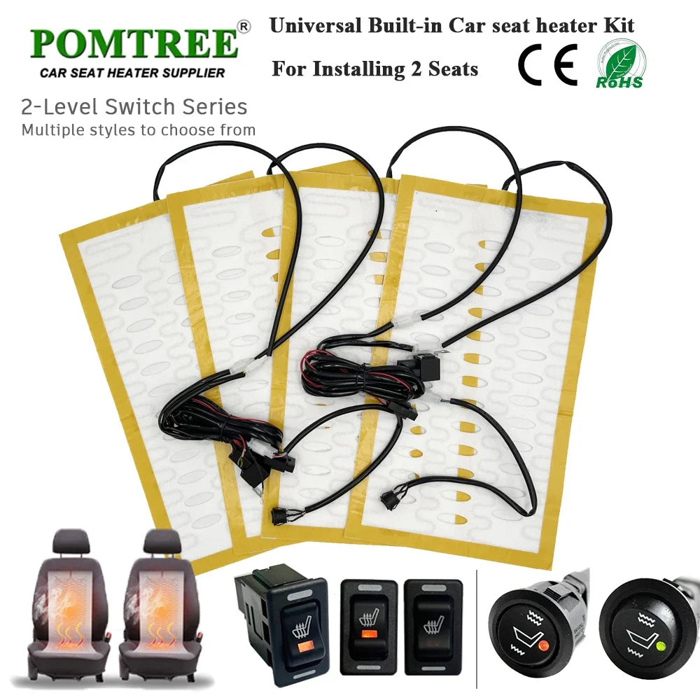 Universal 12V Built-in Car Seat Heater Kit with Hi /Lo 2-Level Switch and 25W Alloy Wire Fast Heating Pads with Ventilation Hole