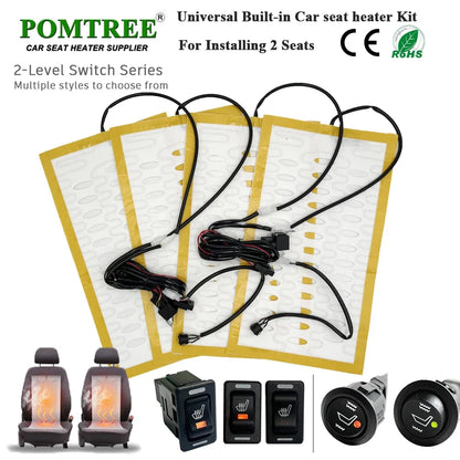 Universal 12V Built-in Car Seat Heater Kit with Hi /Lo 2-Level Switch and 25W Alloy Wire Fast Heating Pads with Ventilation Hole