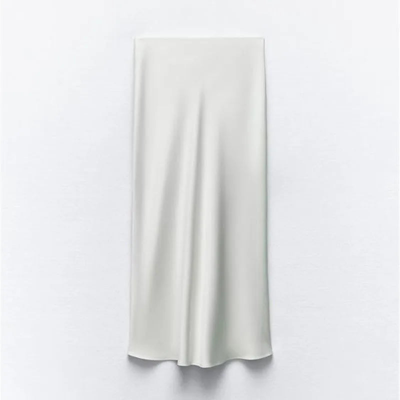 2026 Women Simple Casual Long Skirt Spring Summer Elastic High Waisted A-Line Skirts Woman Elegant Streetwear Satin Skirts Lady