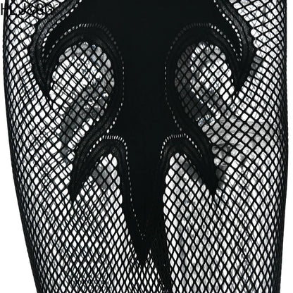 HLJ&GG Sexy Hollow Out Mesh See Though Bodycon Long Dress Women Round Neck Short Sleeve Slim Vestidos Fashion Y2K Clubwear 2025