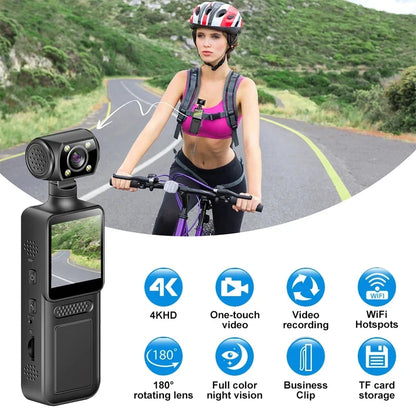 Action Camera 180° Rotatable Lens 4K Ultra HD WiFi Sports Camera Infrared Night Vision Vlog Bicycle Motorcycle Driving Recorder