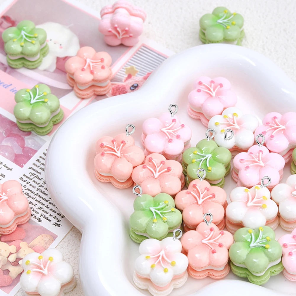 10PCS Shiny Cherry Blossom Cake Series Flat Back Charms For Earrings Bracelet Hairpin DIY Jewelry Pendants Decoration Accessorie