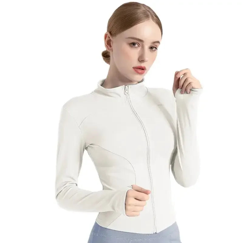 New Jacket Women Yoga Wear Ladies Coat Round High Elasticloose Exercise Yoga Fitness Long Sleevestand-up Collar Yoga Tops Thin