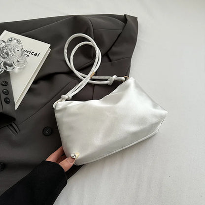 High Quality Solid Color Fashion Elegant Shoulder Bag Smooth Cloth Satin Underarm Bag Leisure Shoulder Bag Lady Handbags Purse