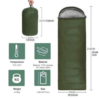 Portable Camping Sleeping Bag Ultralight 0.75kg Envelope Waterproof 170T Polyester Hollow Cotton Warm Outdoor Hiking Backpacking
