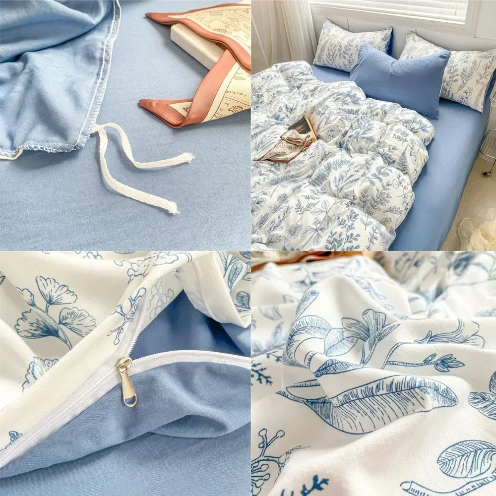 4pcs/set Bedding Set Simplicity Style Twin Queen Size Duvet Cover Flat Sheet Pillowcase Kids Adult Comforter Sets Home Textile