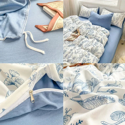 4pcs/set Bedding Set Simplicity Style Twin Queen Size Duvet Cover Flat Sheet Pillowcase Kids Adult Comforter Sets Home Textile