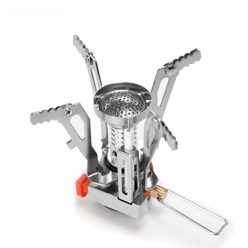 9.5×8cm Portable Stove Foldable Ultra Lightweight Aluminum Alloy Piezo Lgnition Windproof Stable Base Outdoor Camping Equipment