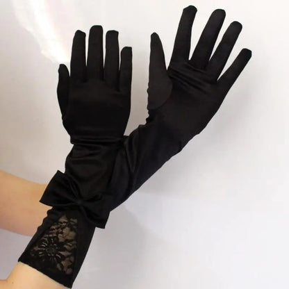 Ladies Gloves Bow Lace Satin Gloves Dance Performance Ceremonial Gloves Nightclub Satin Gloves Wedding Bridal Gloves C015