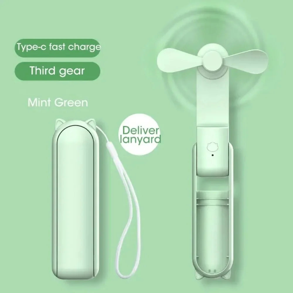 Portable Mini Handheld Cute Fan Small Pocket Fan USB Rechargeable Battery Fan Folding Cooling Hand Fan Low-Noise Electric Fan