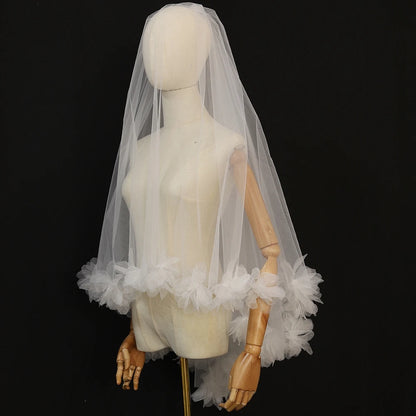 New Bridal Veil with Iris Flowers Two Layers Short Wedding Veil Customized