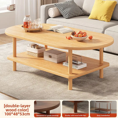 Coffee Table for Living Room Oval Small Space Furniture for Apartment Modern Simple Low Double-Layer Storage Table Easy Clean