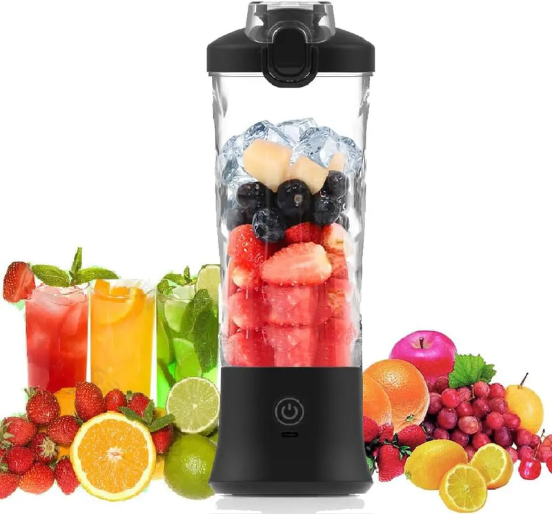 Portable blender with 20oz cup, USB-C rechargeable, self-cleaning, cordless for smoothies, gym, office.