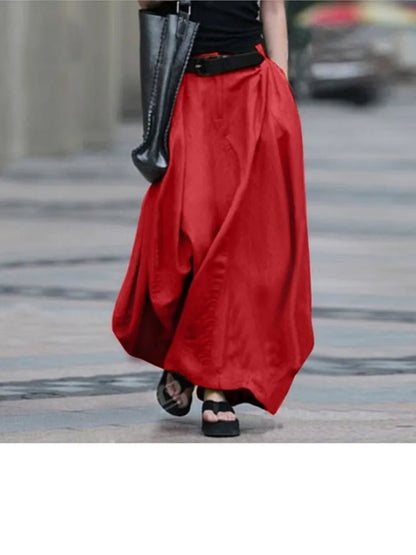 Autumn Women's Vintage Simple Skirt Summer Fashion Loose Solid Cotton Linen High Waist Casual Beach A-line Maxi Skirts Female
