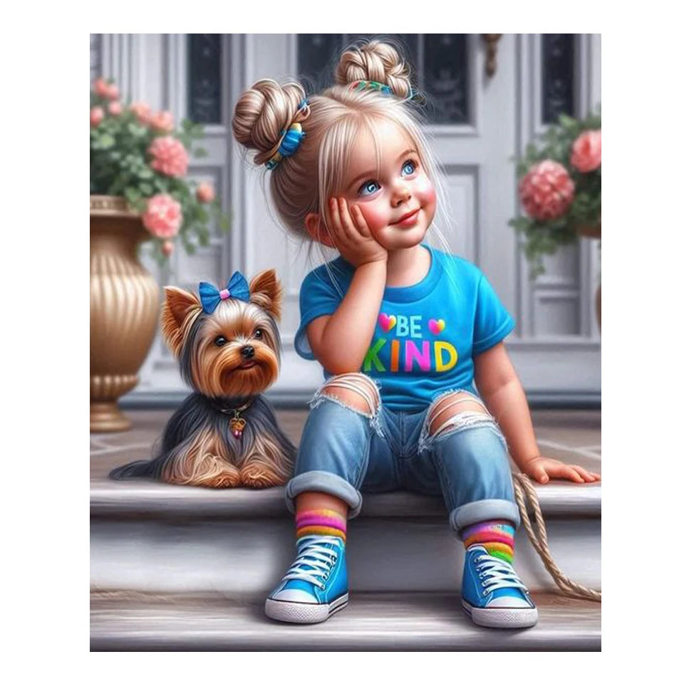 DIY Diamond Painting New 2024 Cross stitch Girl and Dog Mosaic Rhinestone Embroidery Kit Home Wall Decor Gift