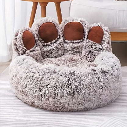 Bear Paw Pet Bed Warm Plush Calming Donut Bed for Medium Dogs Cats,  Anti-Anxiety Puppy Cat Cushion Mat Winter Soft Round Bed