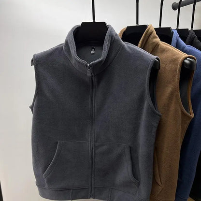 Double-Sided Fce Zipper Jaet Thiened Warm Svel Autumn Winter Men's Vest Faionable Casual Sle Youth ular