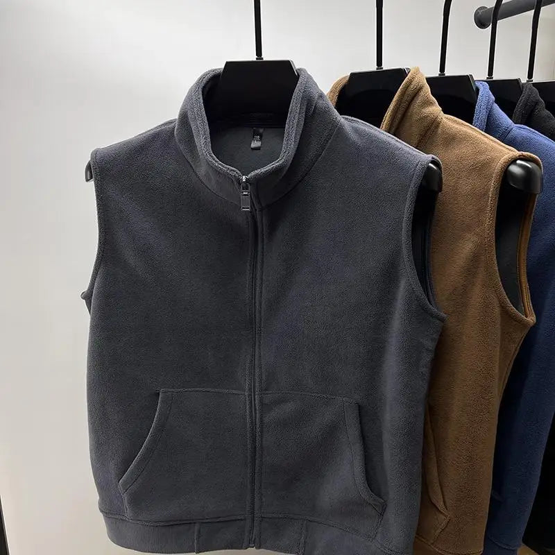 Double-Sided Fce Zipper Jaet Thiened Warm Svel Autumn Winter Men's Vest Faionable Casual Sle Youth ular