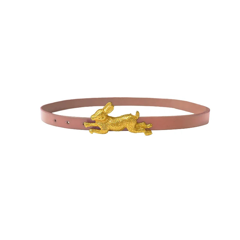 Women Detachable Running Bunny Alloy Buckled Free Collocation Genuine Leather Belt
