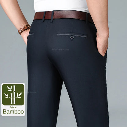 Bamboo Fiber Summer Casual Pants Men's Ultra-thin Iron-free Anti-wrinkle Loose Business Straight Elastic Trousers Brand Clothing