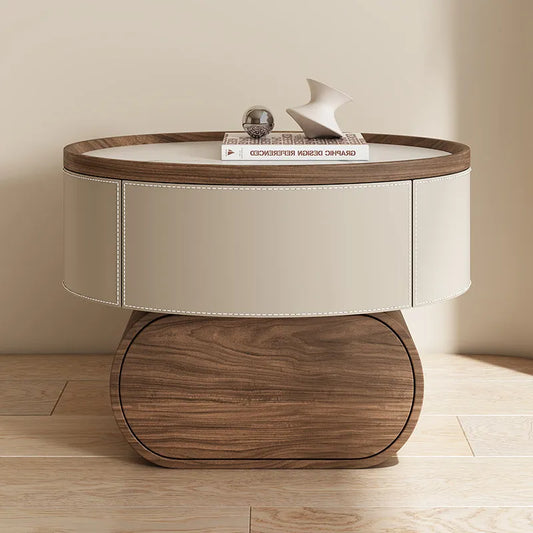 Solid Wood Saddle Leather Bedside Table Design Furniture Living Room Storage Cabinet Bedroom With Drawers Nightstands
