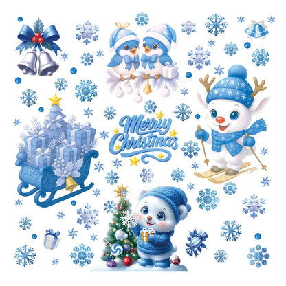Santa Claus Stickers Blue Snowman Window Decorations Glass Static Stickers Christmas Decorations Snowflake Window Stickers