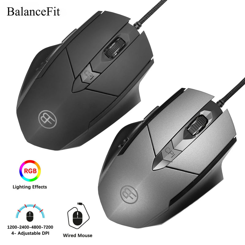 Wired Mouse, 7200 DPI, Ergonomic Gaming Mouse, High Performance Computer Gaming Mouse with 6-Button, RGB, for Laptop PC Desktop