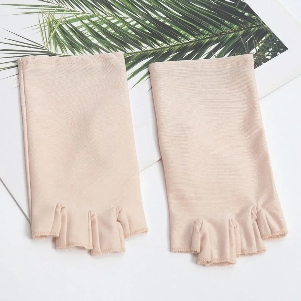 1Pair Sunscreen Protection Fingerless Gloves Women Arm Cool Summer Breathable Thin Mittens Half Finger Sleeves Black White Beige