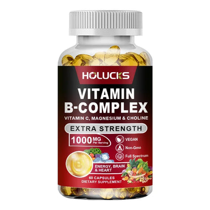 Vitamin B Complex Supplement - (B1, B2, B3, B5, B6, B7, B8, B9, B12 Folic Acid&Biotin) with Vitamin C, Inositol - Energy Healthy