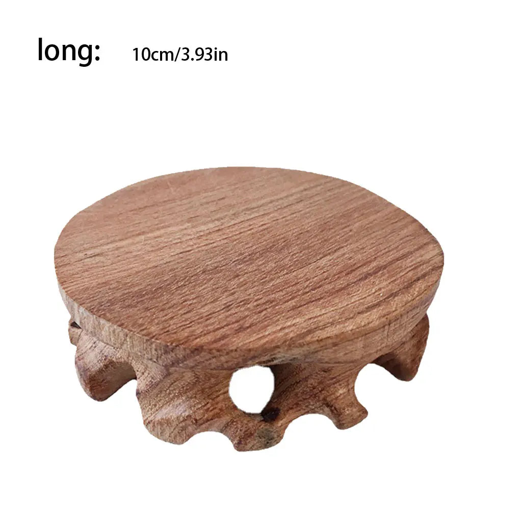 Round Wooden Stool Base  Smooth Vintage Exquisite Figurines Stand Clear Texture Sturdy Pedestal Craft Home Stores
