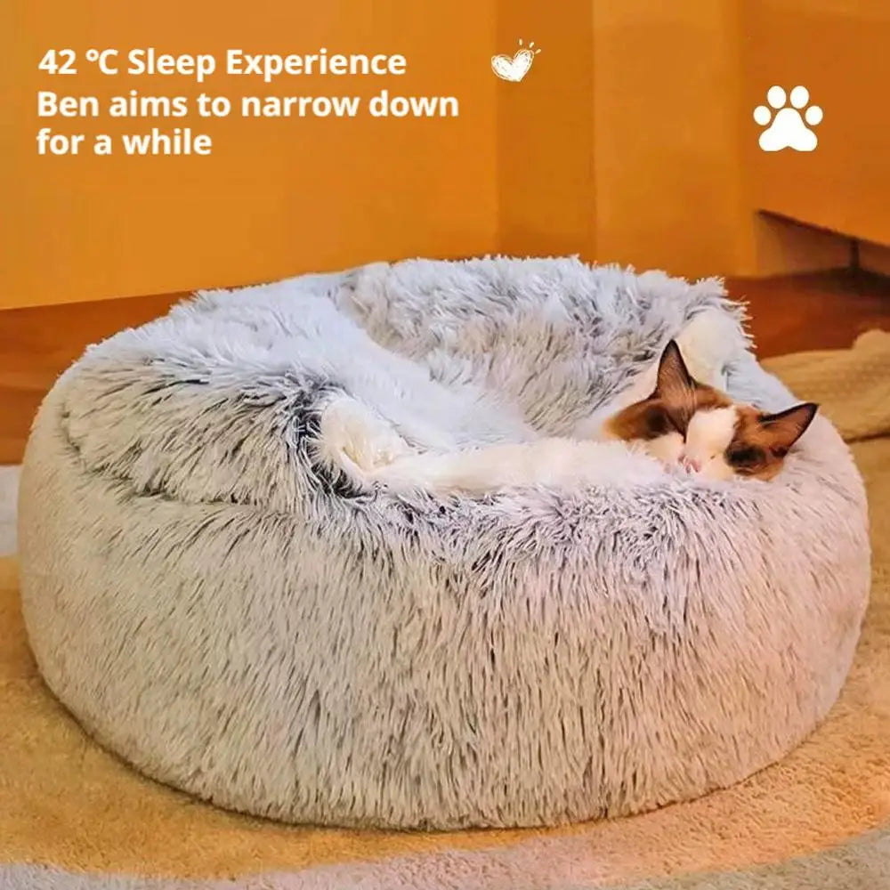 2 in 1 Soft Plush Pet Bed with Cover Round Cat Bed Pet Mattress Warm Cat Dog Sleeping Nest Cave for Small Dogs
