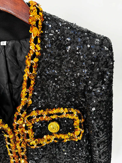 HIGH STREET Newest Fashion 2024 Designer Women's Gold Chains Sequined  Jacket