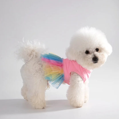 Dog Dress for Small Dogs Cute Rainbow Tulle Skirt Clothes Sweet Princess Pet Dress Breathable Doggy Apparel Summer Dog Clothing
