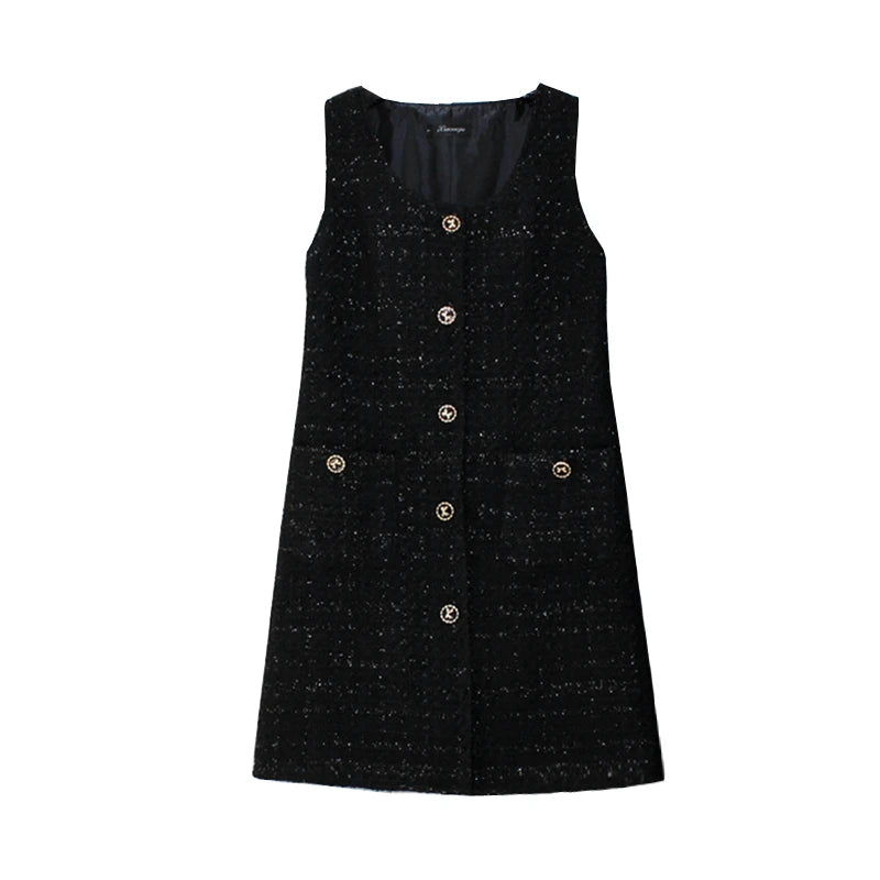 Slimming Large Size Camere Vest Dr Women's Autumn Winter High Waist A-Line Skirt Concealing Belly Button Design Casual Wear
