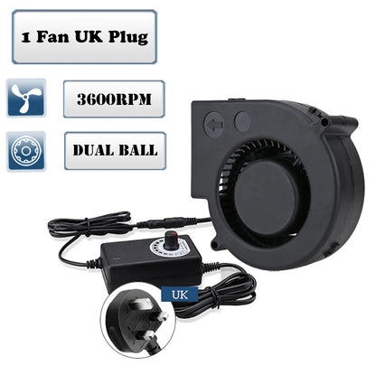 97MM Turbo Blower Fan 12V DC Female Connector 97x94x33mm Centrifugal Cooling Fan w/ AC 100V 220V Power Adapter Adjustable Speed