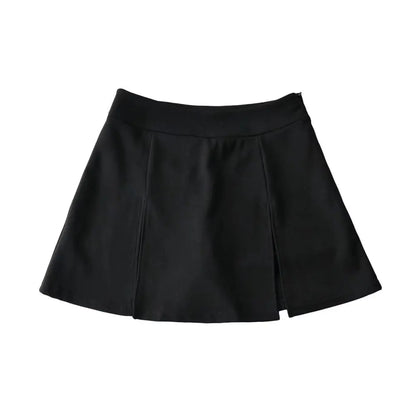 Women High Waist Front Slit Mini Skirt American Vintage All-match Package Hips Pleated Skirts Side Zipper With Shorts Underwear