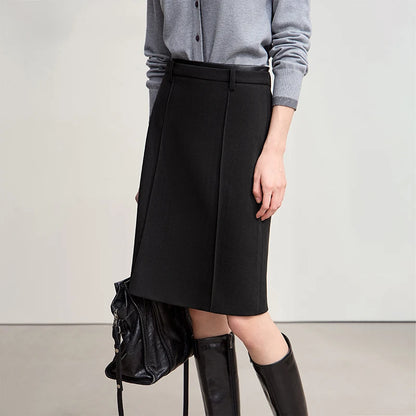 AMII Minimalist Skirts For Women 2025 Winter New Straight Solid Knit Midi Skirt Patchwork Leather Casual Woman Clothes 12524092