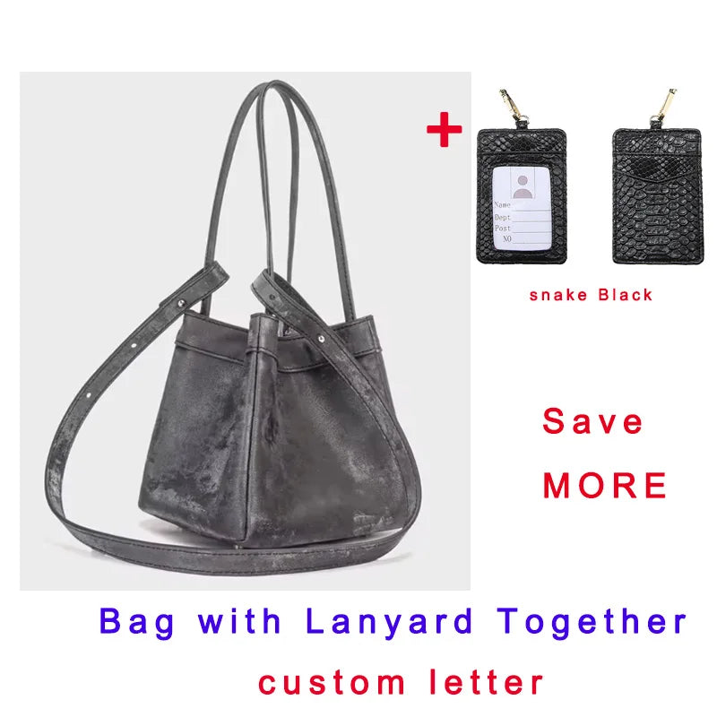 Custom Letter Suede Leather Women Bucket Bag Female Party Handbag Handbag 2025 New Fashion Chinese Style Luxury Brand Tote Bags