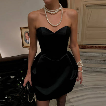 Sexy Strapless Party Dress Women Elegant Red Backless Sleeveless Slim Petal Dresses Female 2025 New Autumn Evening Club Vestidos